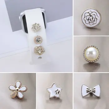 1 бр. силиконов каучук, декоративни пръстени-карамфил за Apple Watch, висулки за каишка, Метален креативни Аксесоари с нитове под формата на перла цвете за iwatch