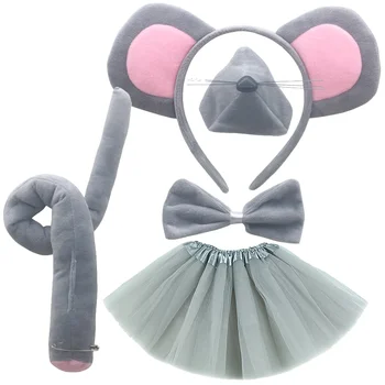 1 комплект костюм на мишката, включително мишка ушите, превръзка на главата, Миши Носа, Миши Опашки, тай-пеперуда.