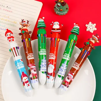 10шт Коледна 10-цветна Химикалка Писалка Студентски Натиснете дръжката е с Цветна Дръжка Дядо Коледа Химикалка Писалка 0,5 мм Училищни Консумативи, Подаръци За Деца