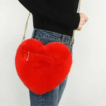 2021 Нови Дамски Модни Чанти във Формата На Сърце, Дамски Чанти-Софтуера На Веригата, Плюшен Чанта През рамо с надпис Love, Подарък за Свети Валентин