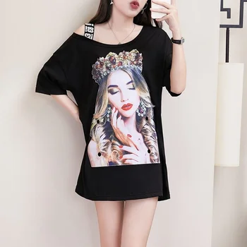 2024 Лятна Нова нишевая Дългата тениска с къс ръкав, Дамски Корейската версия, Модни нередовни Свободни блузи големи размери за дамски дрехи