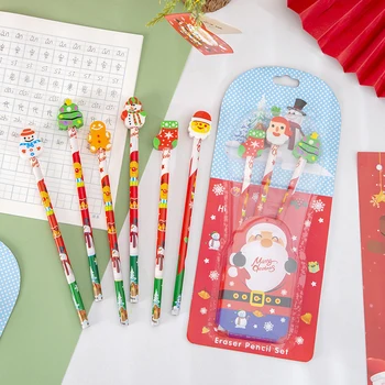 3 предмет, творчески cartoony Дядо Коледа, Снежен човек, Коледни чорапи, писмени принадлежности, Подаръчни моливи за ученици с анимационни модел