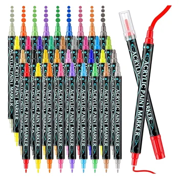 36 Цвята Акрилни Маркери За Рисуване с Фин Точков Фитил Paint Pen, за Възрастни, Деца, Метални Класически Цветове Double Tip Pen Maker