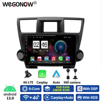 360 Панорамна Камера 8G + 256G Android 13,0 Кола DVD плейър GPS карта WIFI Bluetooth RDS Радио За Toyota Highlander 2 XU40 2007-2013