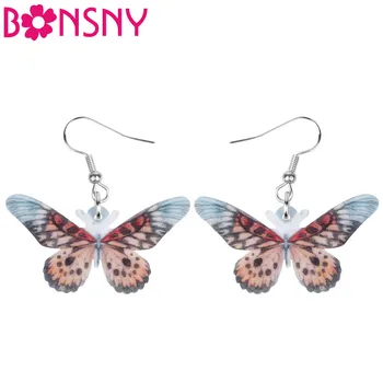 Bonsny Акрилни кафяви Обеци-пеперуди, Papilio Memnon с принтом насекоми и животни, за жени или момичета, детски реколта подарък декорация
