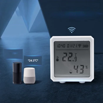 Sasha WIFI Сензор за температура и влажност на въздуха, LCD дисплей, детектор за влажност, датчик за Smart Life App Подкрепа Алекса Google Home