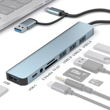 USB3.0 / USB, C, до 8 Порта Type C Докинг Станция USB3.0 2,0 HUB TF SD Четец на Карти 3.5 мм Аудиоадаптер за PC Аксесоари За преносими компютри