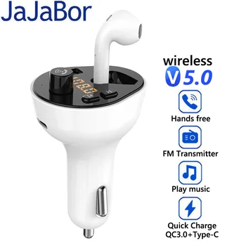 Автомобилен комплект за свободни ръце с FM-предавател JaJaBor Bluetooth 5.0 Слушалки TWS Слушалки Автомобилен MP3 плейър, зарядно устройство за слушалките с шумопотискане