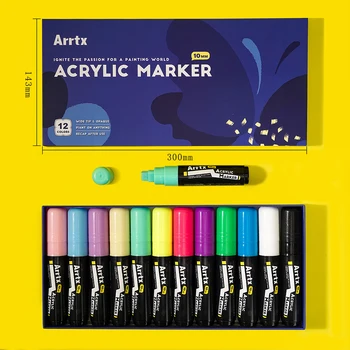 Акрилни маркер Arrtx 12-цветен 10ММ. Ръчно рисувани графити със собствените си ръце, подходящ за камък, стъкло, платно, стена, не избледнява.