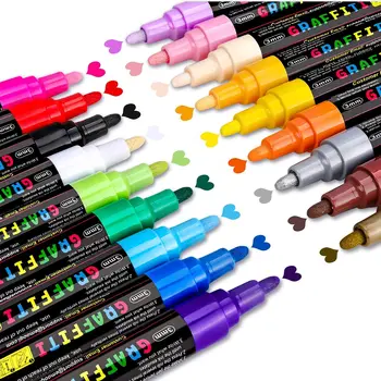 Акрилни писалки за чертане, 18 цвята, акрилни маркери за рисуване писалка за рисуване, производители на бои за камъни, стъкло, плат, платно -принадлежности за художествено творчество
