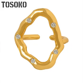Бижута от неръждаема стомана TOSOKO Геометрично Овална пръстен с инкрустиран цирконием за жени, модерен пръстен в стил минимализъм BSA461