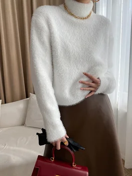Высокоэластичный вязаный пуловер голям размер, Поло, дамски пуловери с дълъг ръкав, Нова мода Есен-Зима O558