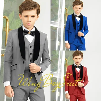 Детски костюм за момчета, яке, панталони, жилетка, комплект от 4 теми, сватбен смокинг, приталенная облекло по поръчка, блейзър от 2 до 16 години