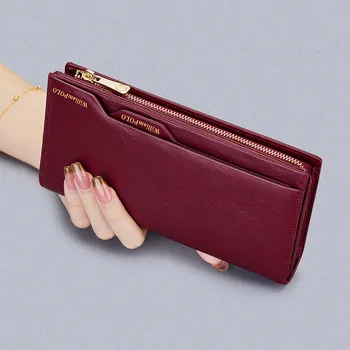 Дълъг портфейл от телешка кожа, дамски модерна чанта за телефон, мултифункционален държач за карти, висококачествена ръчна чанта