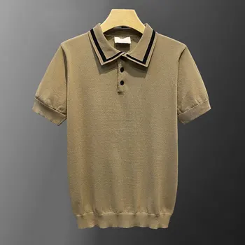 Ежедневни тениски с ревери в контрастен цвят за бизнес мъжки, летни мъжки ризи поло с къс ръкав, качествени тениски в контрастен цвят