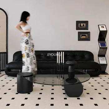 Естетичен дизайн Журнального маса, уникални и модерни прозрачен водоустойчив холни маси, Маса от черно стъкло, мебели за антре Basse
