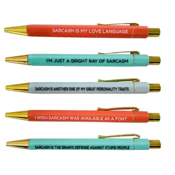 Забавни дръжки, 5 бр. химикалки с надпис За саркастичен душ, Саркастични писалки за работа, забавни работни дръжки за колеги, ръководители, учители и