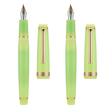 Комплект за писане Jinhao 82 Resin Fountain Pen EF & F Nibs от 2 ТЕМИ с Конвертером Мастило, Прозрачен Зелен със Златен Клипс