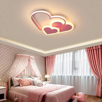 Креативен Ултратънък тавана лампа в романтична форма на сърце, тавана осветление за детска стая, светло розово лампа за стаята на принцесата с дистанционно управление