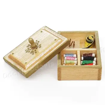 Кутия за миниатюрен облекло набор Odoria 1: 12 с резбови макари, ленти, Набор от инструменти за шивач, Хол, спалня, Куклена къща, Аксесоари, декорация