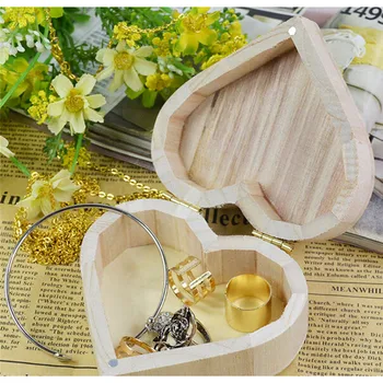 Кутия за съхранение под формата На сърце Дървена Ковчег за бижута, Сватбен подарък Грим Козметични Обеци, Пръстен Настолен комплект за грим Дървена Органайзер