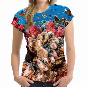 Лятна коралови Секси тениска с 3D Принтом, дамски Модни Тениски, Градинска облекло Оверсайз Y2k Harajuku, Спортни Блузи, Тениски, Дамски Дрехи за момичета