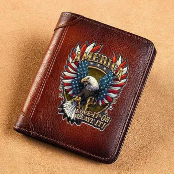 Модерен дизайн American Eagle, мъжки портмонета от естествена кожа, Кратък Държач за карти, мъжки портфейл Trifold