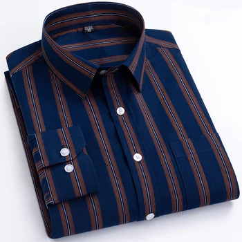 Модерен мъжки ризи с дълъг ръкав от 100% чист памук, Мека удобна тънка клетчатая младежта ежедневни социална риза, дрехи големи размери S-8XL