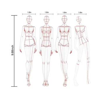 Модна илюстрация, линийка, шаблон, скица, шевна линия, хуманоиден модел, измеряющий дрехи, B
