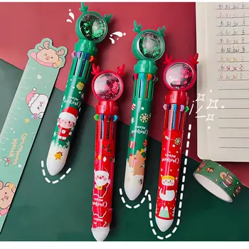 Мультяшная дръжка десет цвята на Дядо Коледа е Коледен Момче Елен Снежен човек Химикалка писалка Подаръци за начално училище Канцеларски материали С Коледа Интериор