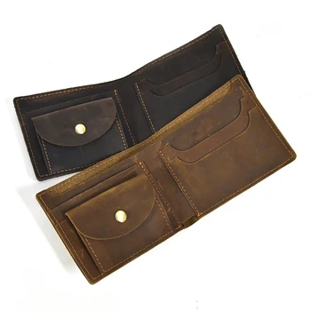 Мъжки портфейл от естествена кожа в стил ретро с джоб за монети с цип, италиански кожени мъжки портфейли