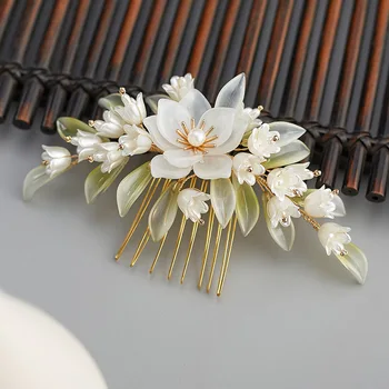 Нова бяло цвете момина сълза перлена гребен за коса на булката ретро лист за извиване на темперамент дамска мода бижута сватба