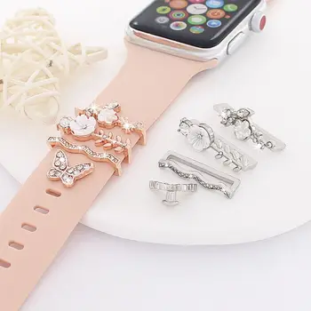 Нова диамантена шарка, метални висулки, каишка силикон, Декоративни пръстен за Apple Watch, аксесоари за декор на гривната iwatch