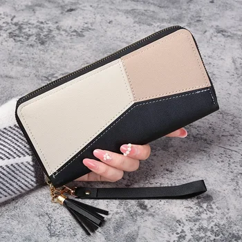 Нова мода однотонная дамска чанта за мобилен телефон в ретро стил, с дълъг цип, голям капацитет, сращенная ръчна чанта
