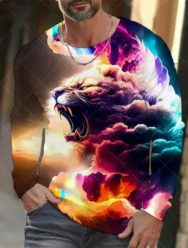 - Популярните цветни тениски с шарките на димен тигър, градинска мъжки дрехи с 3D принтом, тениска с кръгло деколте, унисекс, детски ризи с дълъг ръкав