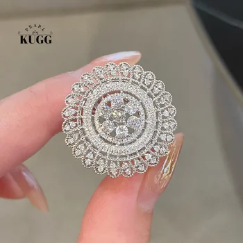 Пръстени от бяло злато KUGG 18 Карата, луксозен дизайн с пълна сверловкой, в Минималистичен стил, Пръстен с истински натурален диамант за жени, Тържествен банкет, високи украса.