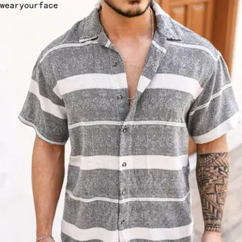 Риза райе, хавайски ризи с принтом, Графични бутони, Тънка градинска дрехи с къс ръкав, Плажни и ежедневни мъжки дрехи
