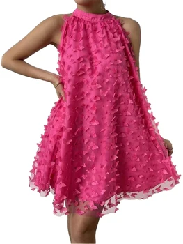 Секси Вечерна рокля с аппликацией във формата на пеперуда, Сетчатое покритие, рокля без ръкави в областта на шията, лятото Коктейл мини-рокля