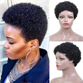 Синтетични къдрава перуки за жени, кратък перука в стил афро, натурални гъсти къдрици, женски черна коса, афроамериканский перука за дамски партита