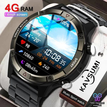 Смарт часовник с AMOLED дисплей Винаги показва време на повикване чрез Bluetooth, 4 GB памет, местната музика, мъжки спортни умни часовници за Android и IOS TWS