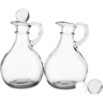 Стъклени бутилки за олио и оцет (комплект от 4 теми) Кръгла стъклена бутилка за олио с втулка