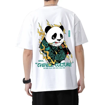 Тениски Panda с китайската култура, мъжки тениски от бамбук, 100% памук, Готини тениски, Красива естетика, често всекидневен стил