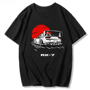Тениски от 100% памук, върхове с принтом JDM Drift Car RX-7 Sundown, мъжки тениски с изображение на манга, тениски в японски стил унисекс, тениски Harajuku