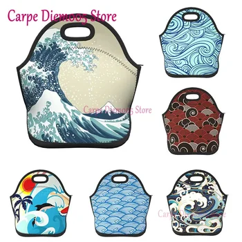 Чанта за обяд от неопрен Japan Wave, чанта за обяд, изолиран обяд-бокс за възрастни/деца/ за Пътуване/Пикник/работа
